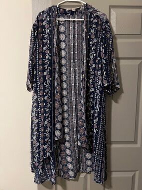 Gypsies & Moondust Navy Floral Paisley Kimono with Pink Accents